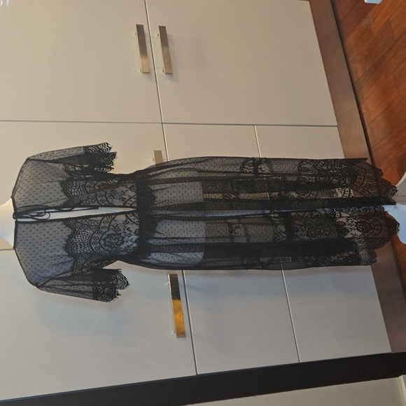 Free People Sheer Crochet Lace Embroidered Maxi Dress Top Black Size Small - Picture 5 of 12